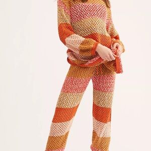 NWOT Free People Colorful Striped Knit Sweater and Pants SET Size Small